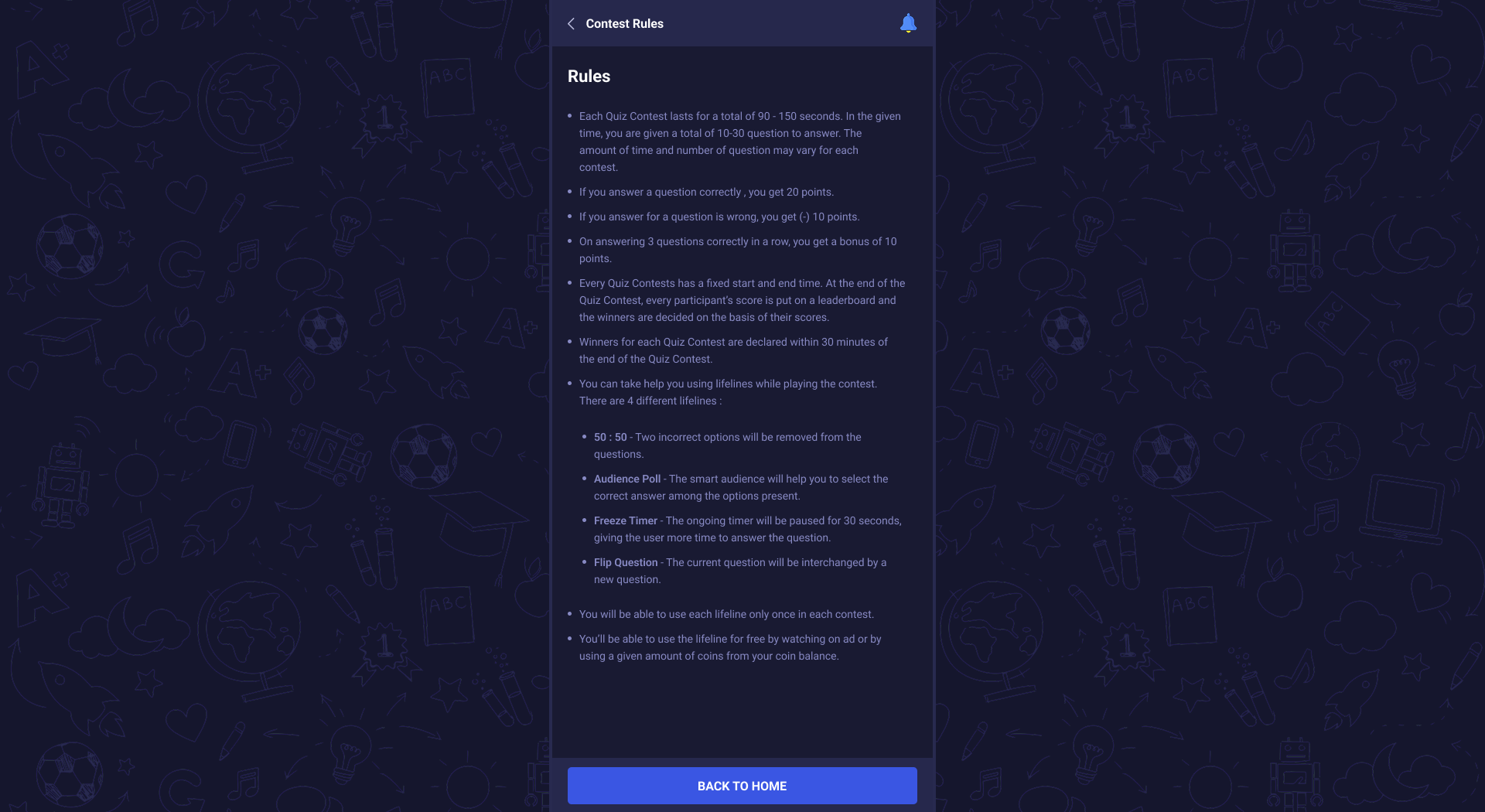 Contest Rules Screen Overview